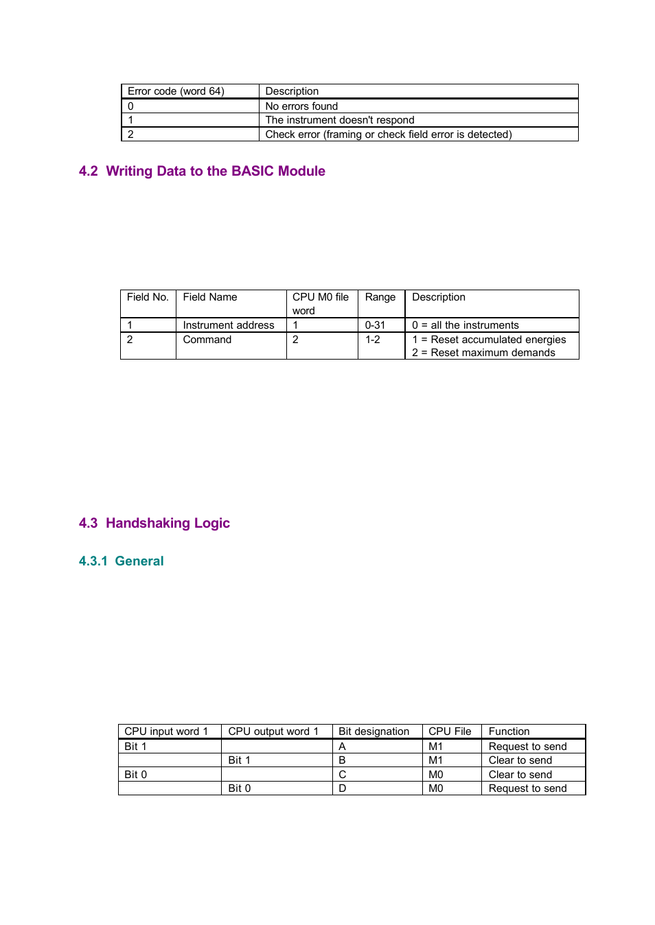 2 writing data to the basic module, 3 handshaking logic, 1 general | SATEC SLC500 User Manual | Page 10 / 24