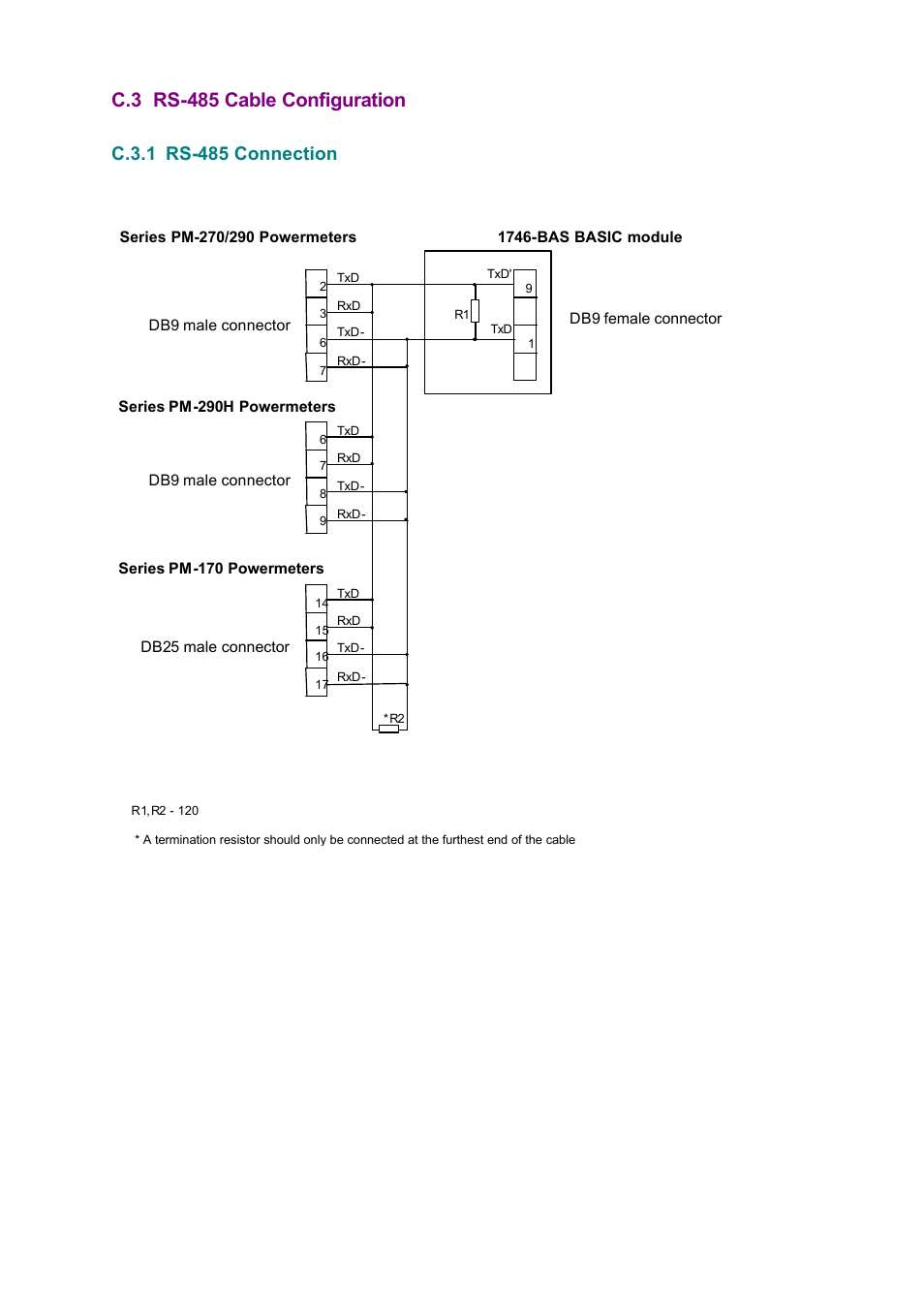 C.3 rs-485 cable configuration, C.3.1 rs-485 connection | SATEC SLC500 User Manual | Page 23 / 24