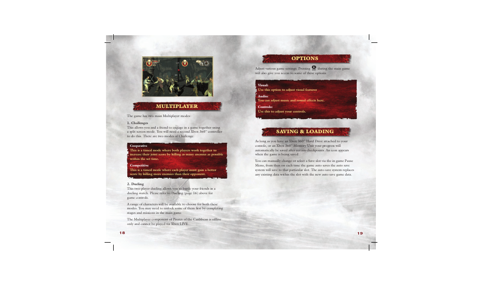 Multiplayer, Options, Saving & loading | Disney Interactive Studios Pirates of the Caribbean: At World's End for Xbox 360 User Manual | Page 11 / 12