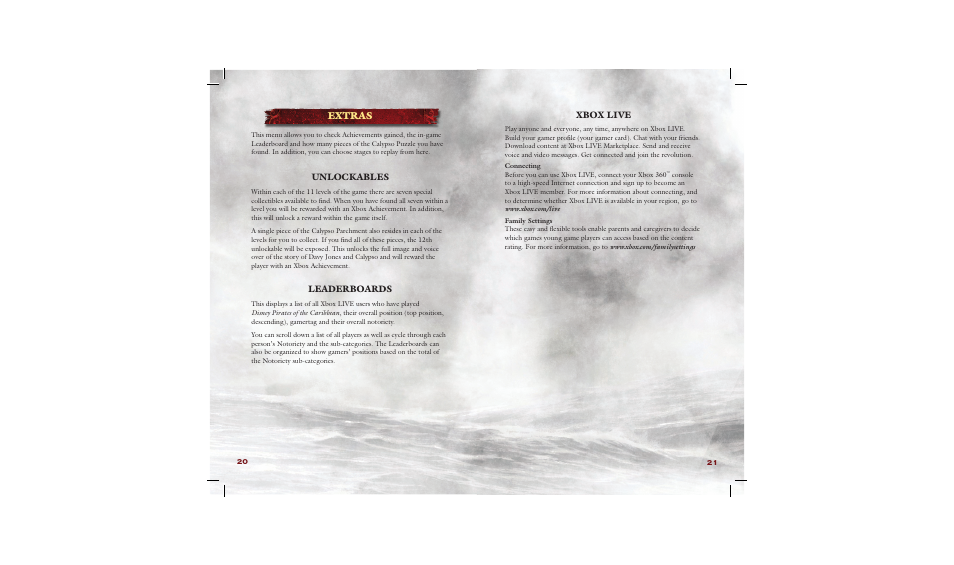 Extras, 20 21 xbox live, Unlockables | Leaderboards | Disney Interactive Studios Pirates of the Caribbean: At World's End for Xbox 360 User Manual | Page 12 / 12