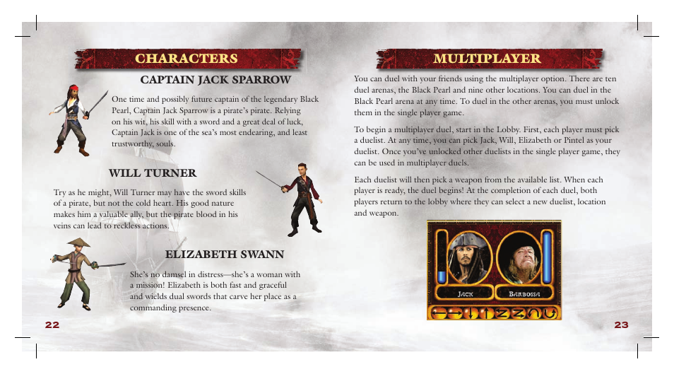 Characters, Multiplayer | Disney Interactive Studios Pirates of the Caribbean: At World's End NTR-AW3E-USA User Manual | Page 14 / 15