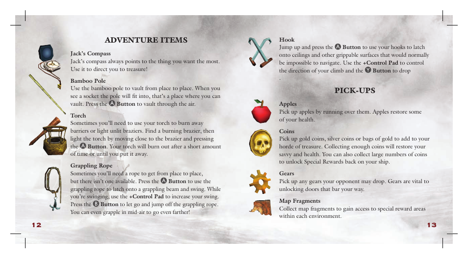 Pick-ups, Adventure items | Disney Interactive Studios Pirates of the Caribbean: At World's End NTR-AW3E-USA User Manual | Page 9 / 15