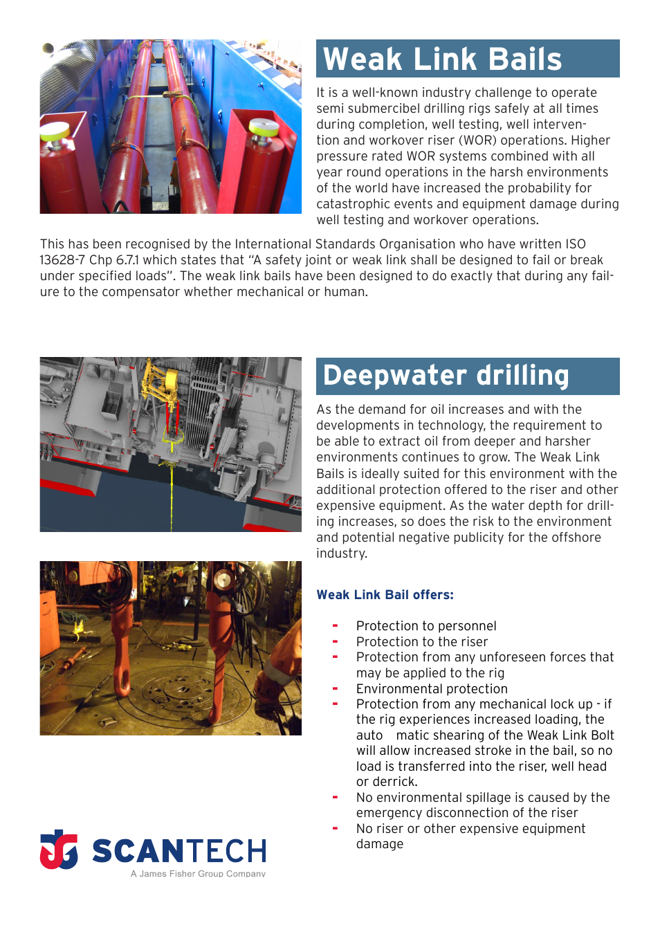 Weak link bails, Deepwater drilling | Scan Tech Weak Link Bails User Manual | Page 2 / 4