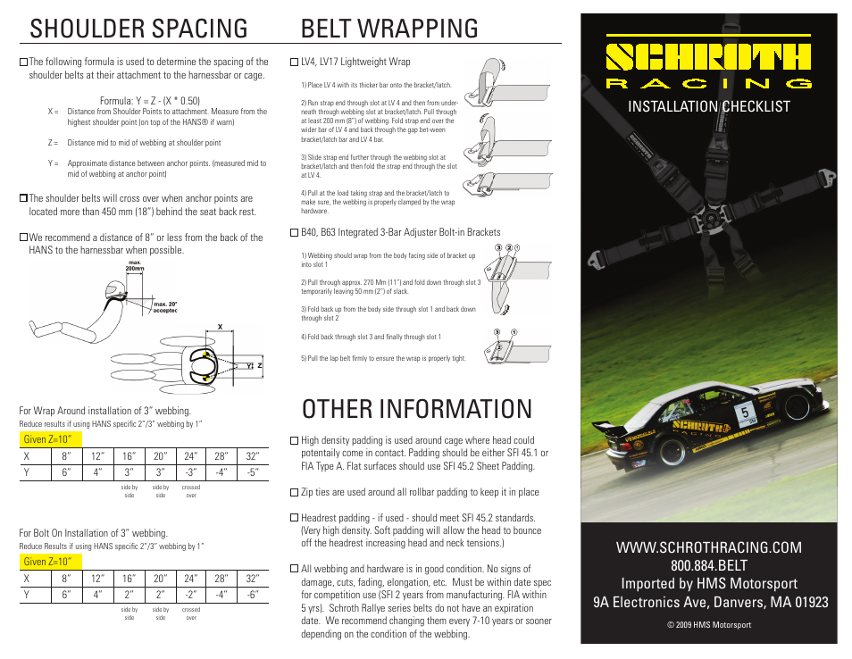 Schroth Racing All models - INSTALLATION CHECKLIST User Manual | 2 pages