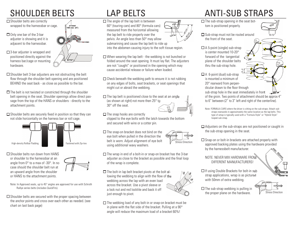 Shoulder belts anti-sub straps lap belts | Schroth Racing All models - INSTALLATION CHECKLIST User Manual | Page 2 / 2