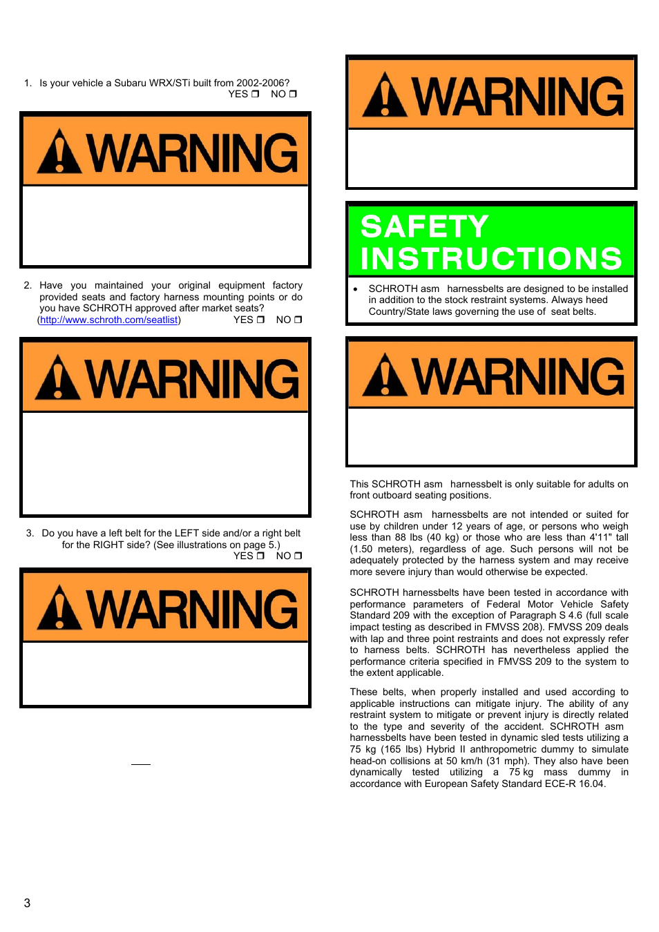 Schroth Racing QuickFit And QuickFit Pro Subaru WRX/STi (2002-2006) User Manual | Page 3 / 12