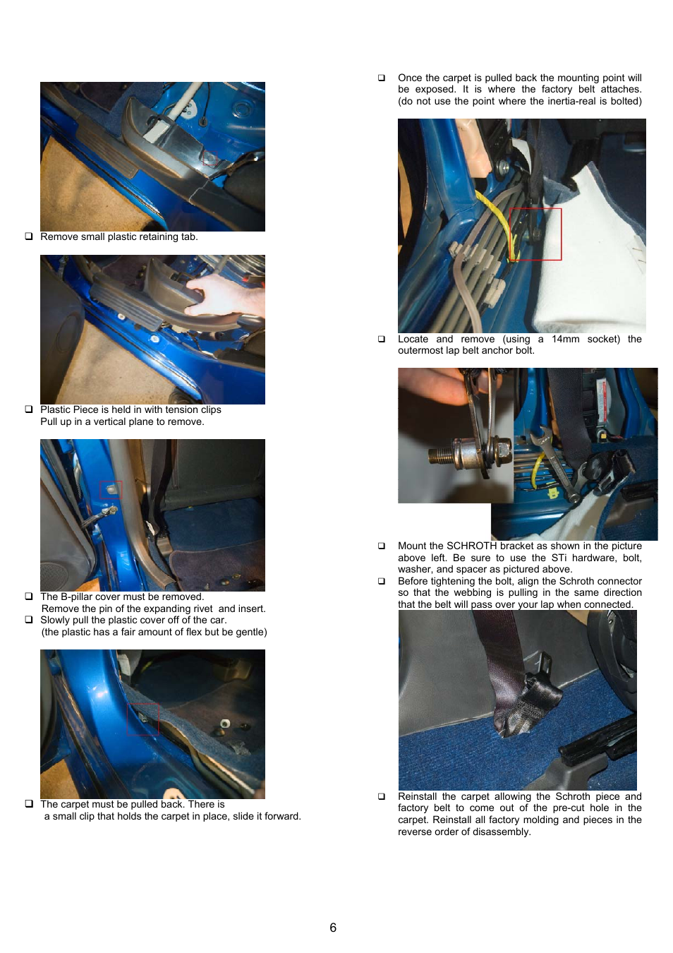 Schroth Racing QuickFit And QuickFit Pro Subaru WRX/STi (2002-2006) User Manual | Page 6 / 12