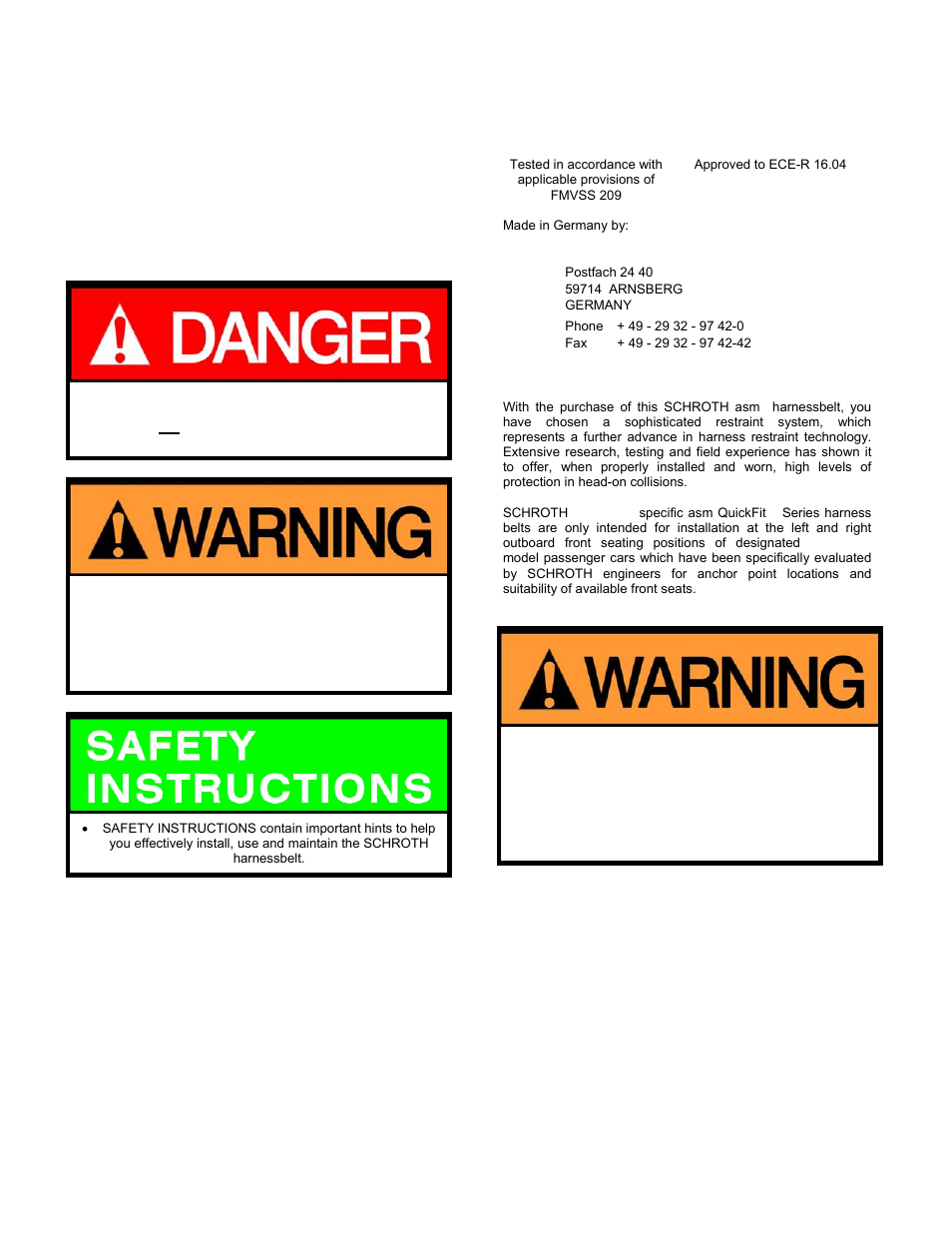 Installation & operating instructions | Schroth Racing QuickFit And QuickFit Pro VW/Audi/Seat/Skoda (VW-A-S-S) User Manual | Page 2 / 12