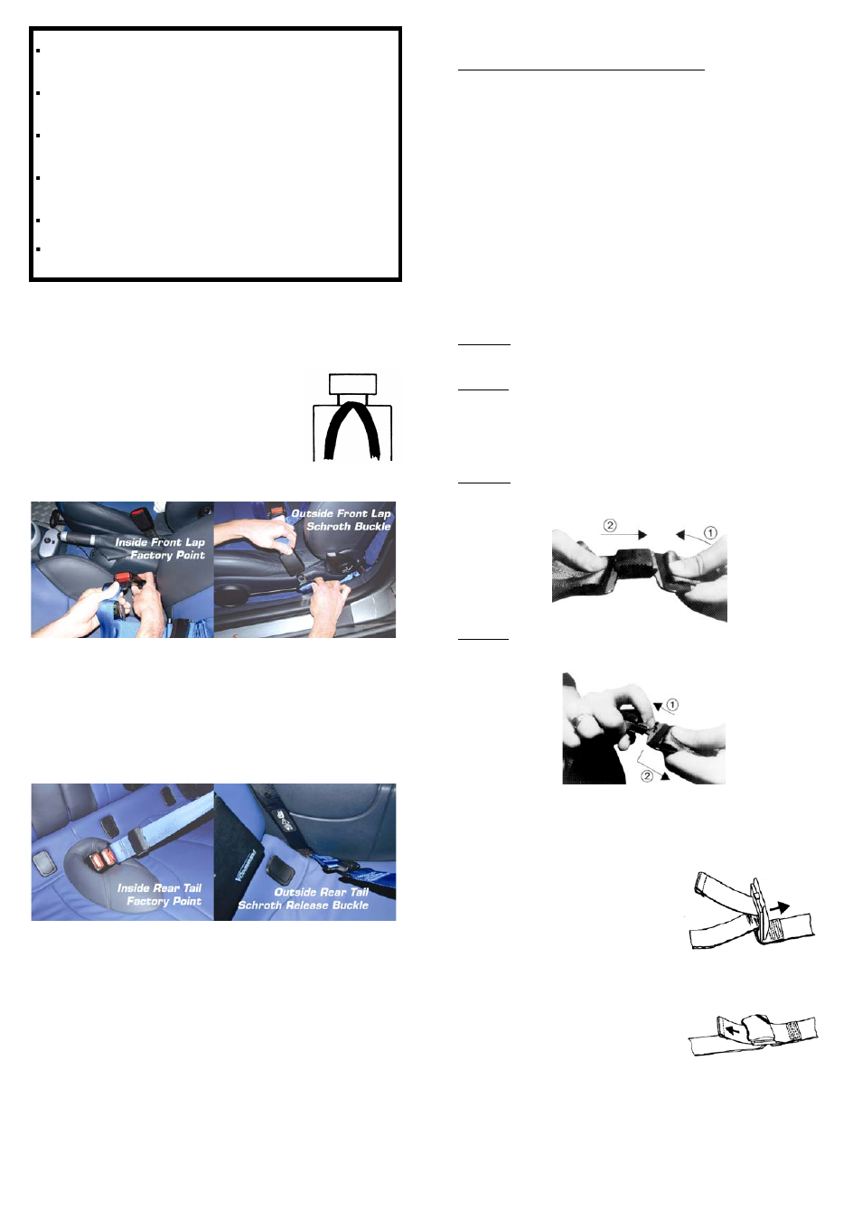 3 quick fit – clipin/clipout attachment points, Front inside lap belt mount points, Front outside lap belt mounting points | Inside rear tail strap mount points, Outside rear tail strap mount points | Schroth Racing QuickFit And QuickFit Pro BMW E82 / E92 / E92 LCI User Manual | Page 8 / 12