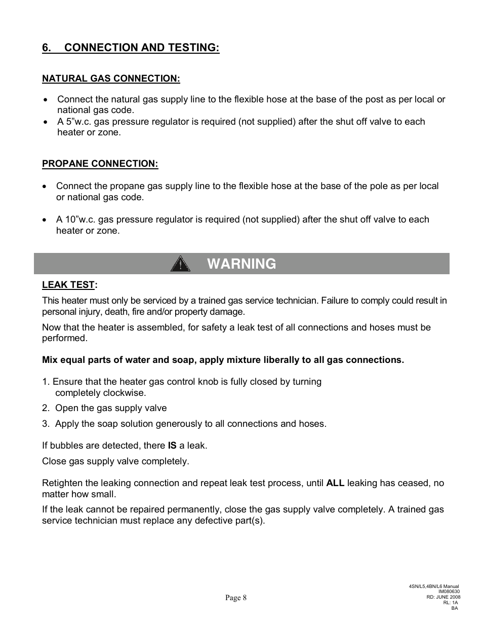 Warning, Connection and testing | Schwank Parasol Series Post Mount User Manual | Page 11 / 16