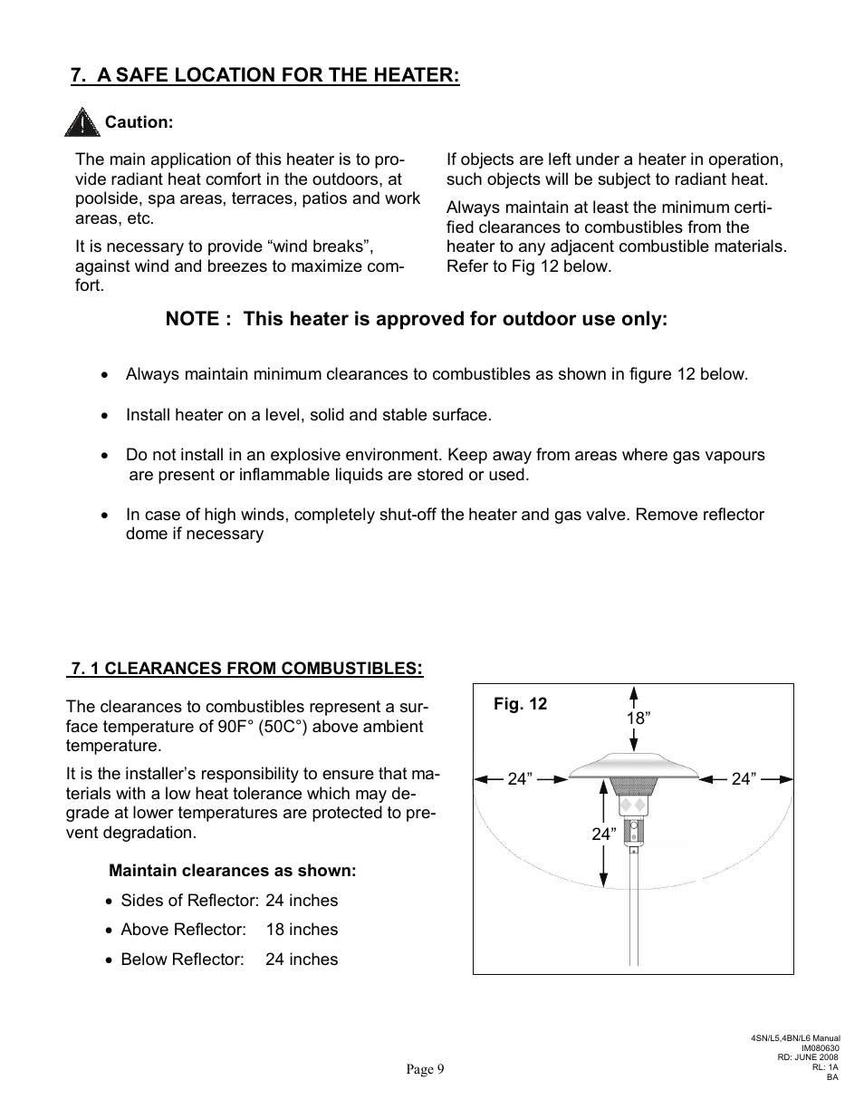 A safe location for the heater | Schwank Parasol Series Post Mount User Manual | Page 12 / 16