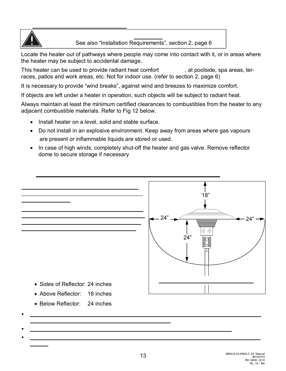 Safe location of heater, 1 clearances to combustibles must be maintained | Schwank Parasol Series Post Mount 24 volt User Manual | Page 13 / 29
