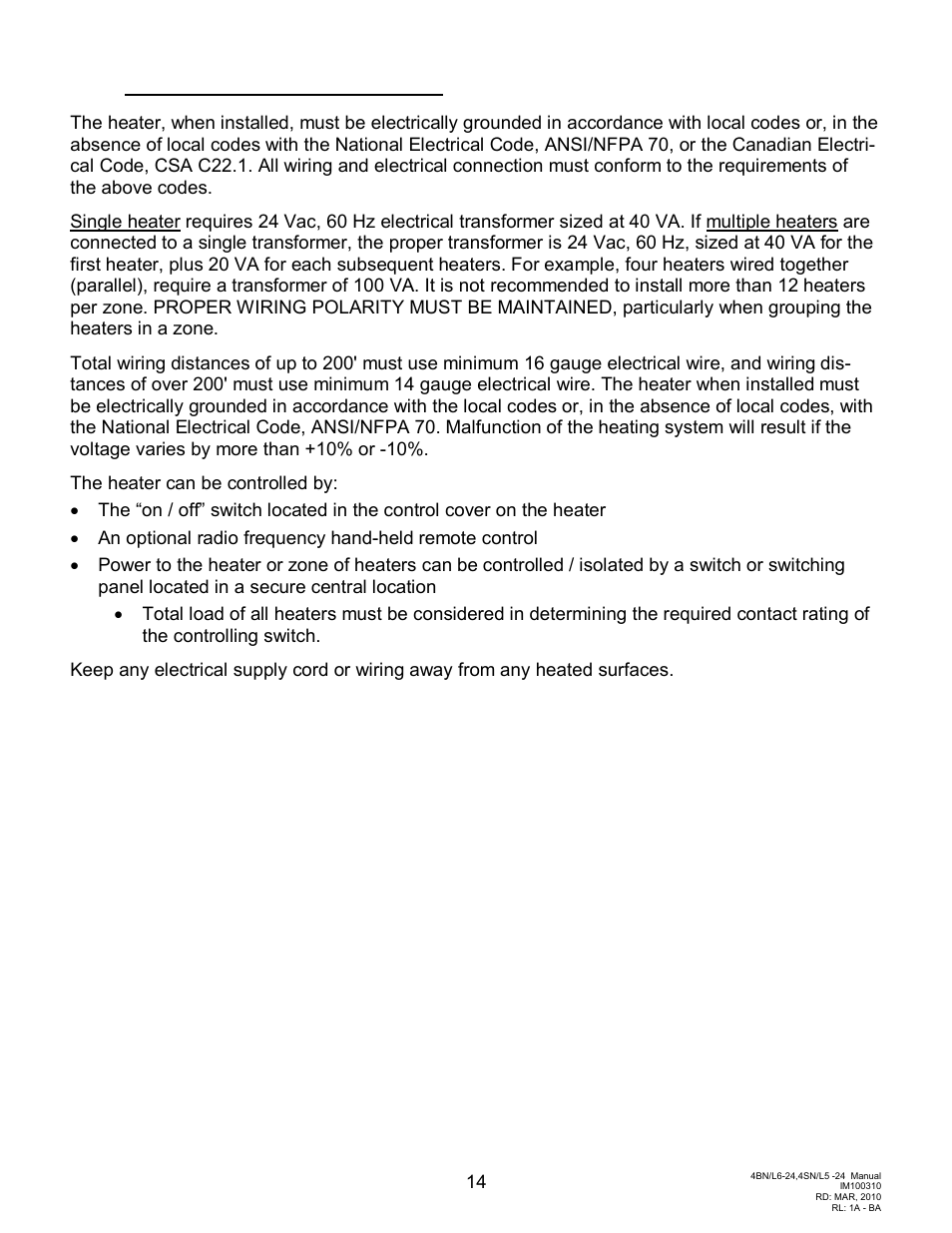 Electrical requirements | Schwank Parasol Series Post Mount 24 volt User Manual | Page 14 / 29