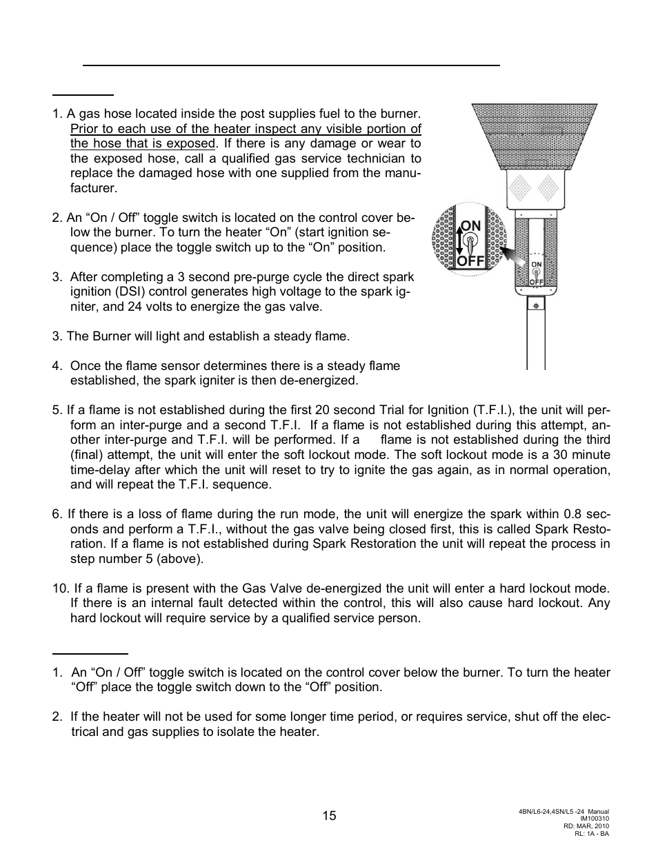 Lighting, operation, and shutdown instructions | Schwank Parasol Series Post Mount 24 volt User Manual | Page 15 / 29