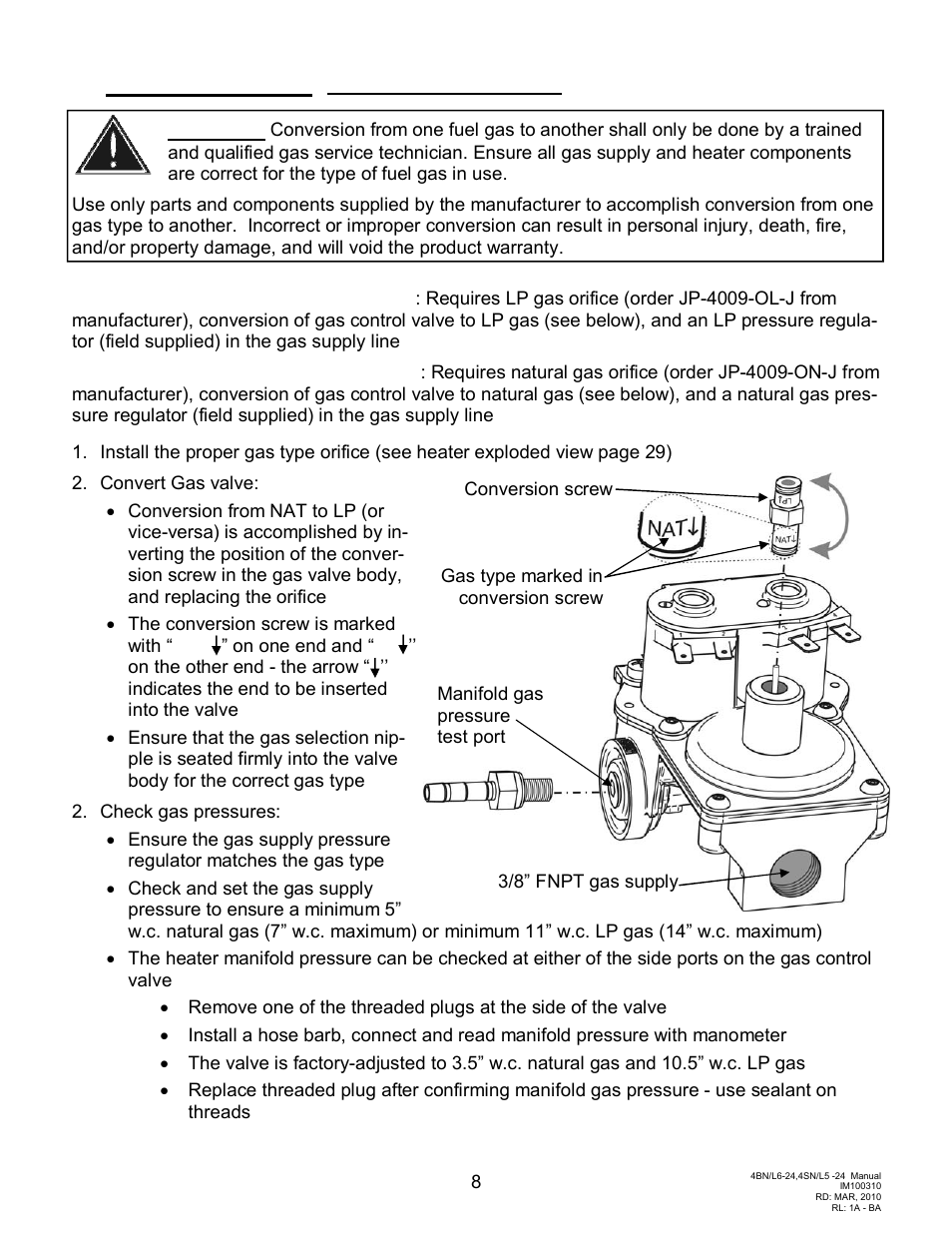 Gas conversion | Schwank Parasol Series Post Mount 24 volt User Manual | Page 8 / 29