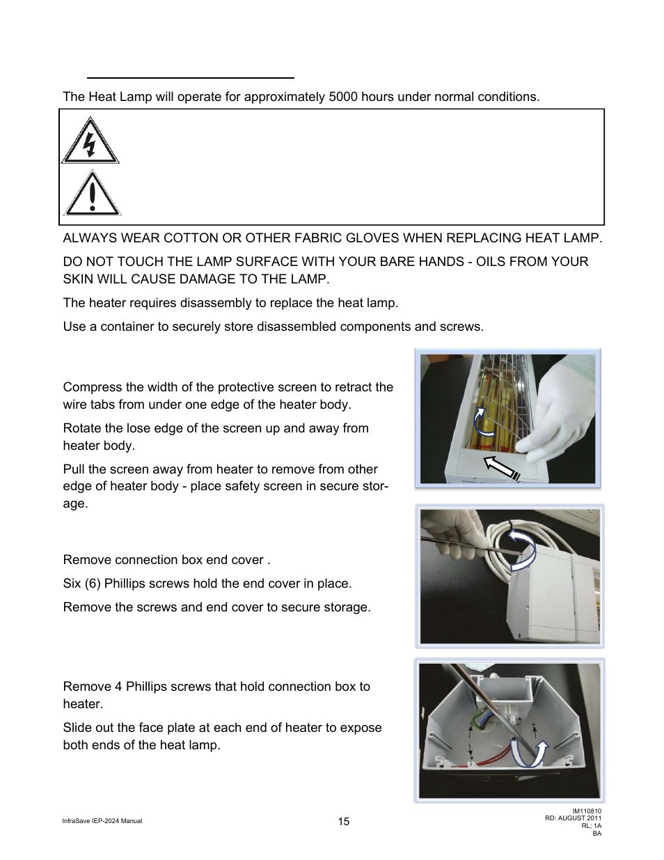 Step 1, Step 2, Step 3 | Heat lamp replacement | Schwank IEP-2024 User Manual | Page 15 / 18