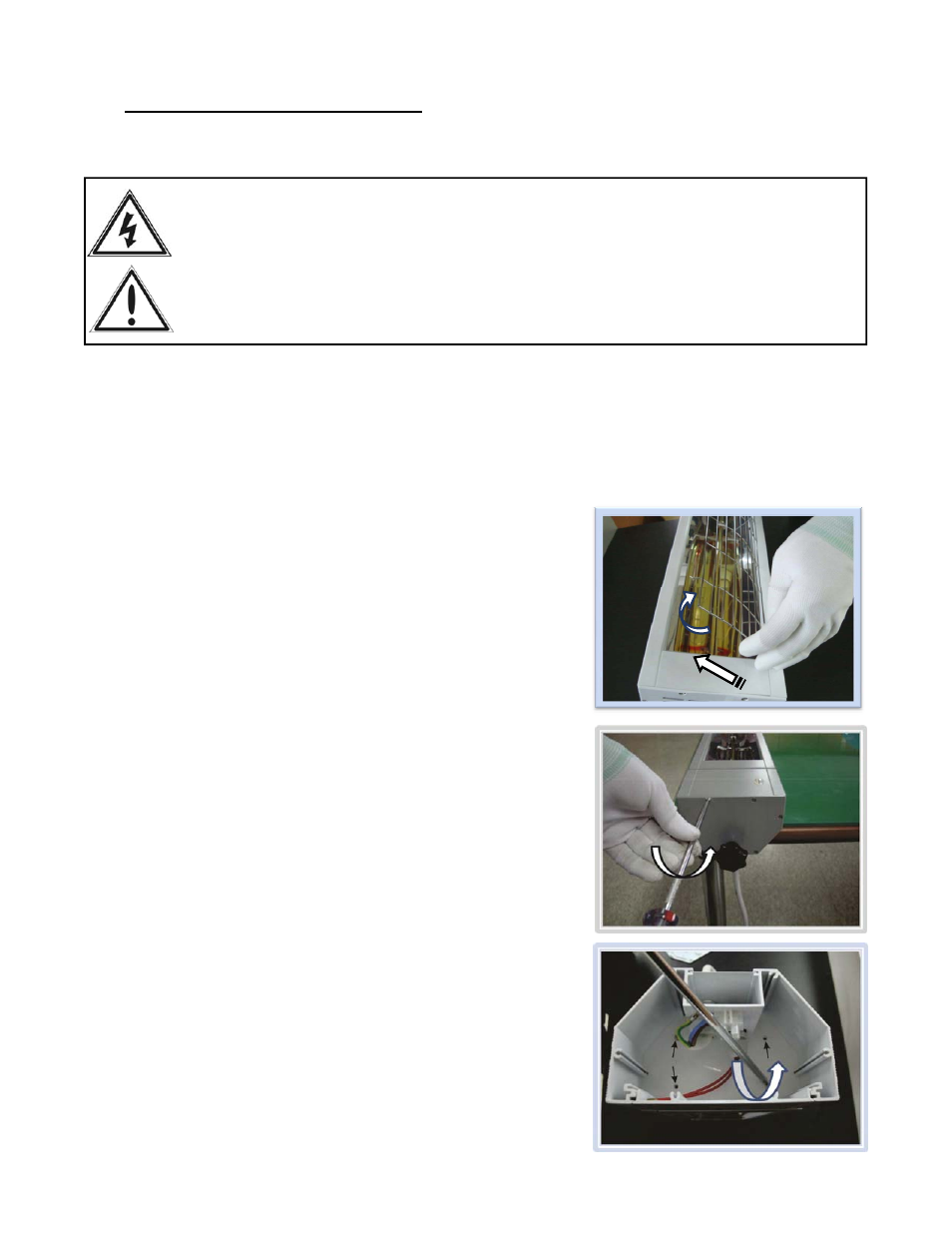 Step 1, Step 2, Step 3 | Heat lamp replacement, Ensure power supply is disconnected | Schwank IEP-4024 User Manual | Page 15 / 19