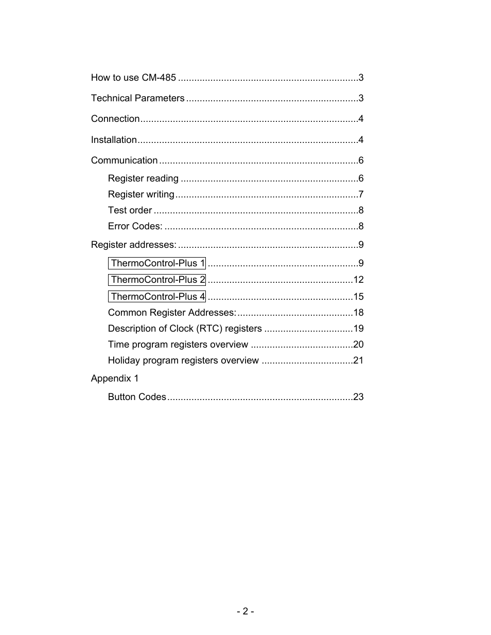 Schwank ThermoControl Plus Series CM-485 User Manual | Page 2 / 23