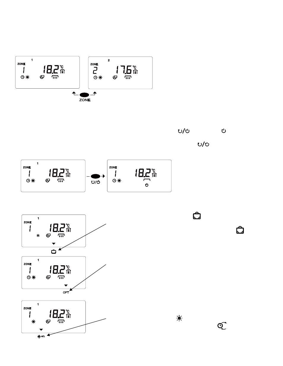 2 selection of a control zone, 3 activation and deactivation of a control-zone, 4 special information in the base display | Schwank ThermoControl Plus 2 User Manual | Page 8 / 37