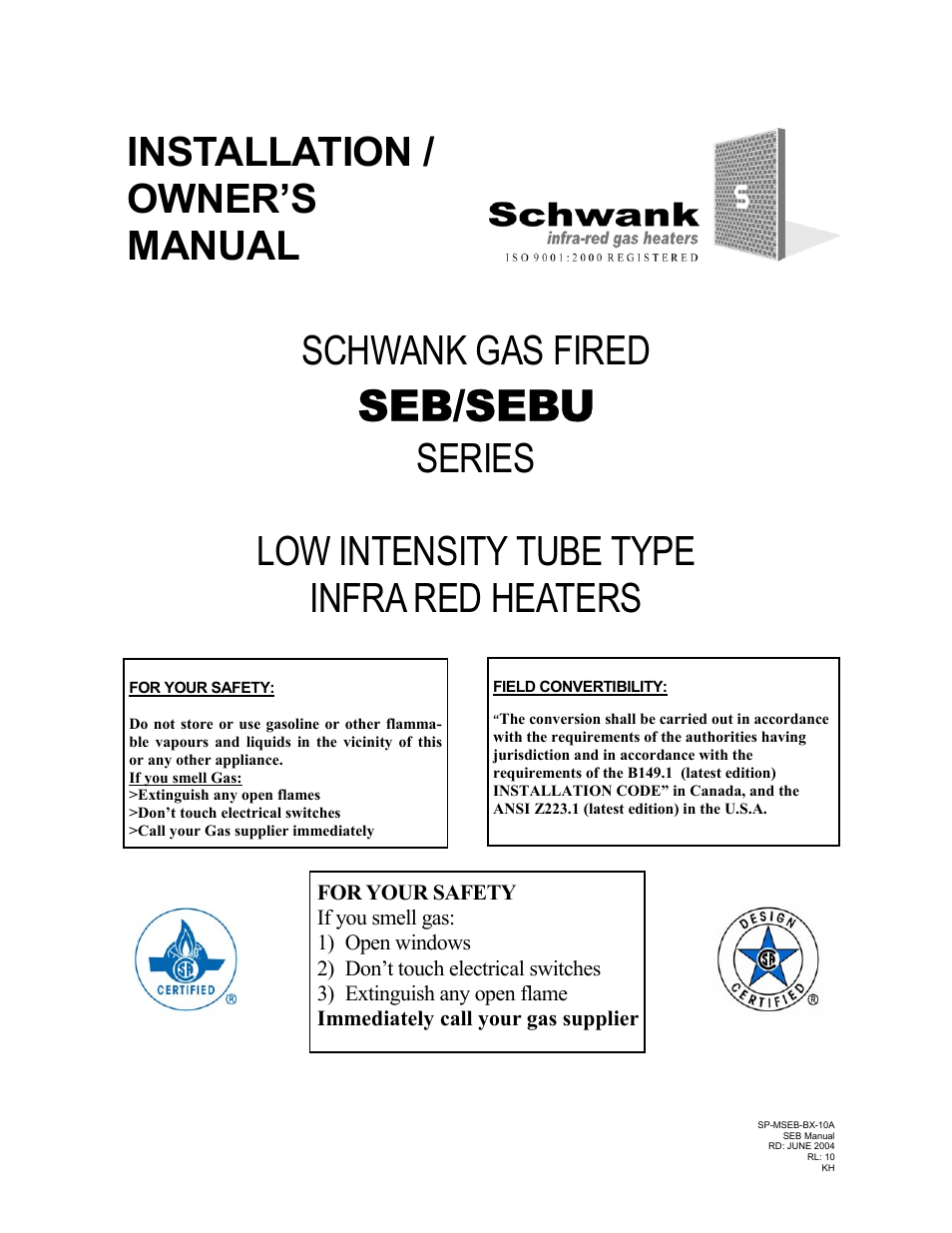 Schwank SEB(U) User Manual | 35 pages