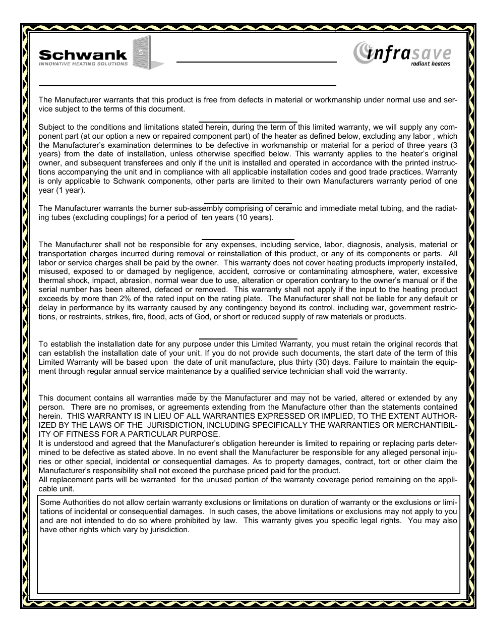 Limited warranty certificate | Schwank STR-JZ User Manual | Page 54 / 54