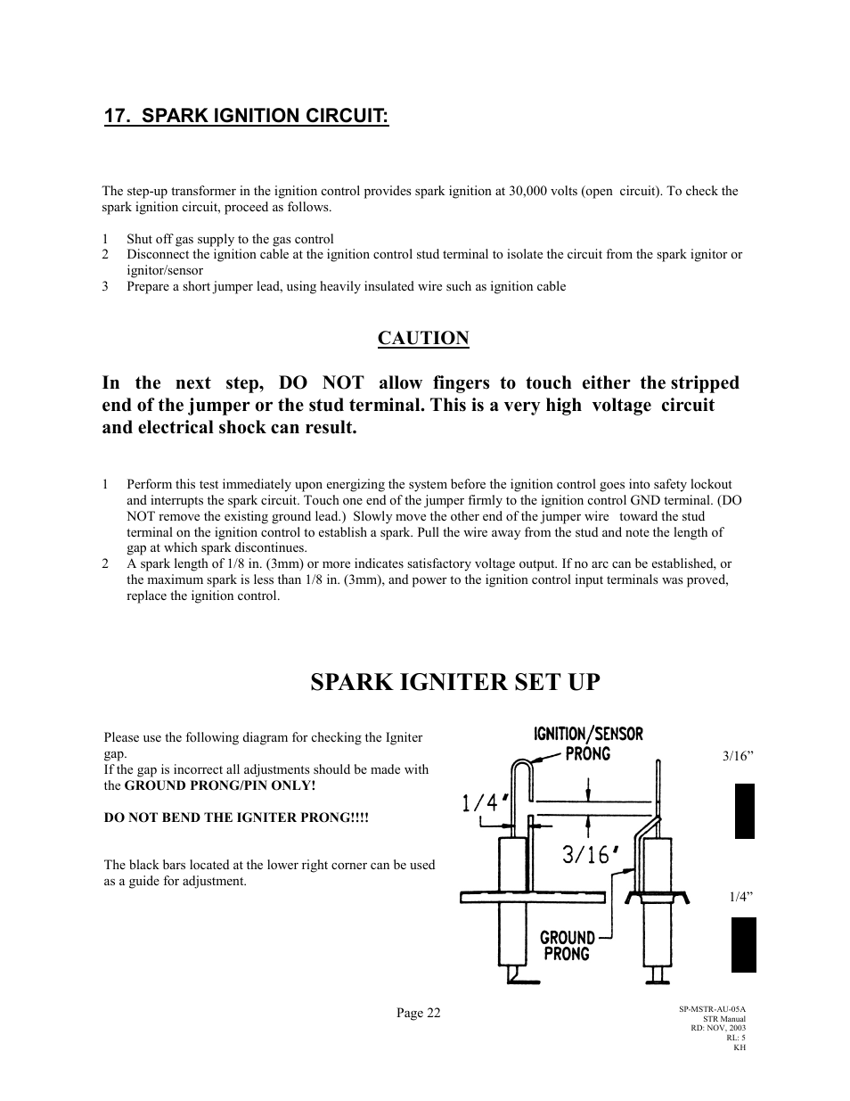 Spark igniter set up, Spark ignition circuit | Schwank STR-USA User Manual | Page 26 / 33