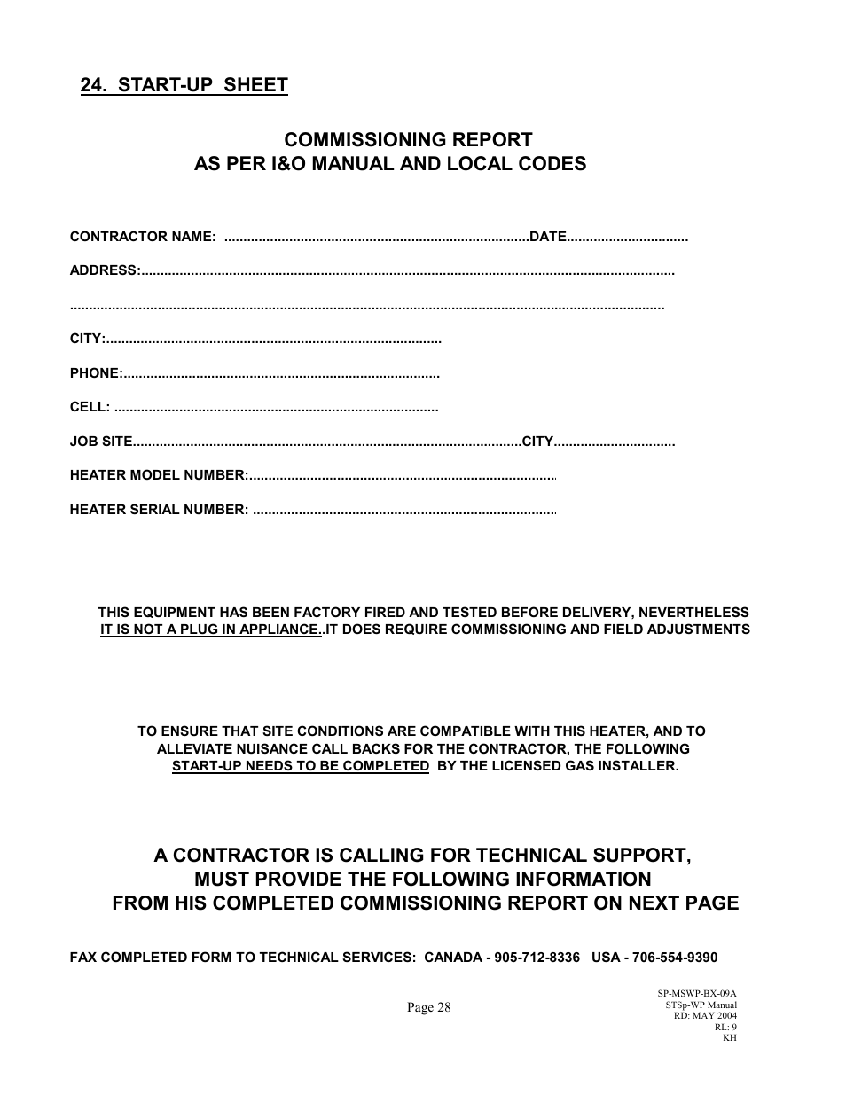Start-up sheet, Commissioning report | Schwank STSp-WP User Manual | Page 32 / 47