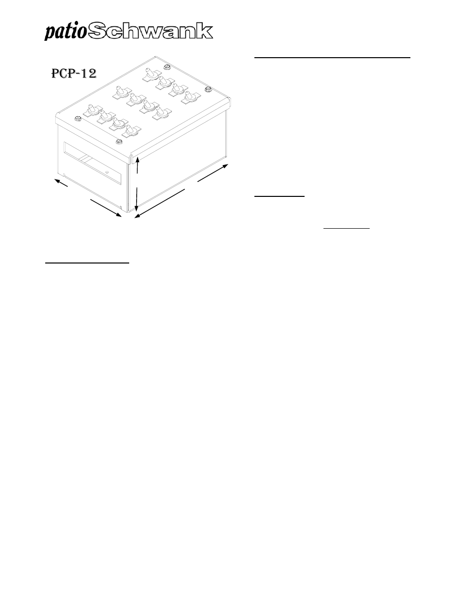 24 volt control panel, Pcp-12 | Schwank patioSchwank 1100 User Manual | Page 12 / 17