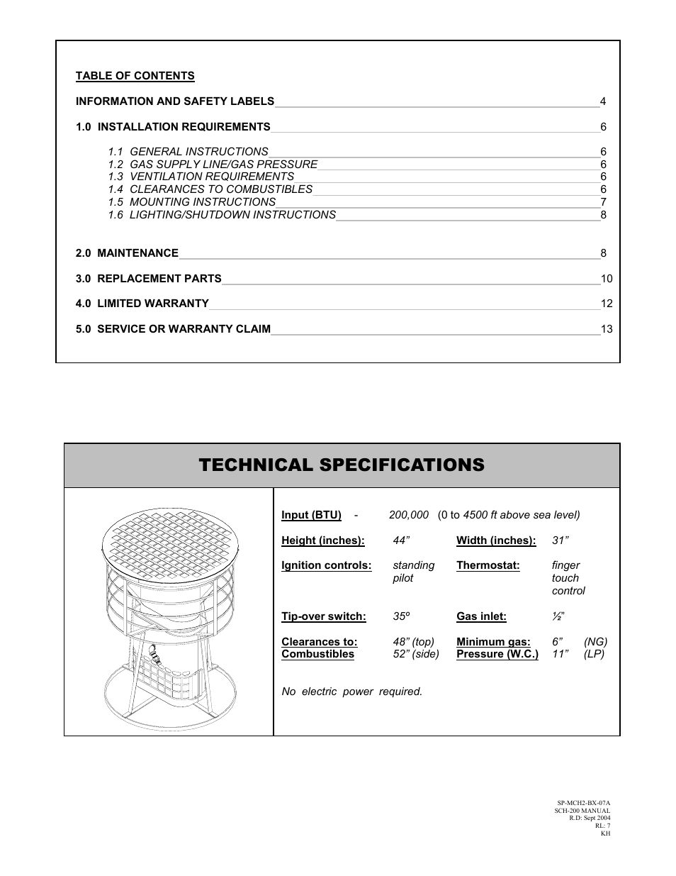Technical specifications | Schwank SCH-200 Construction User Manual | Page 3 / 15