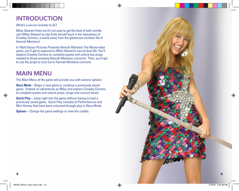 Introduction, Main menu | Disney Interactive Studios Hannah Montana: The Movie User Manual | Page 3 / 5