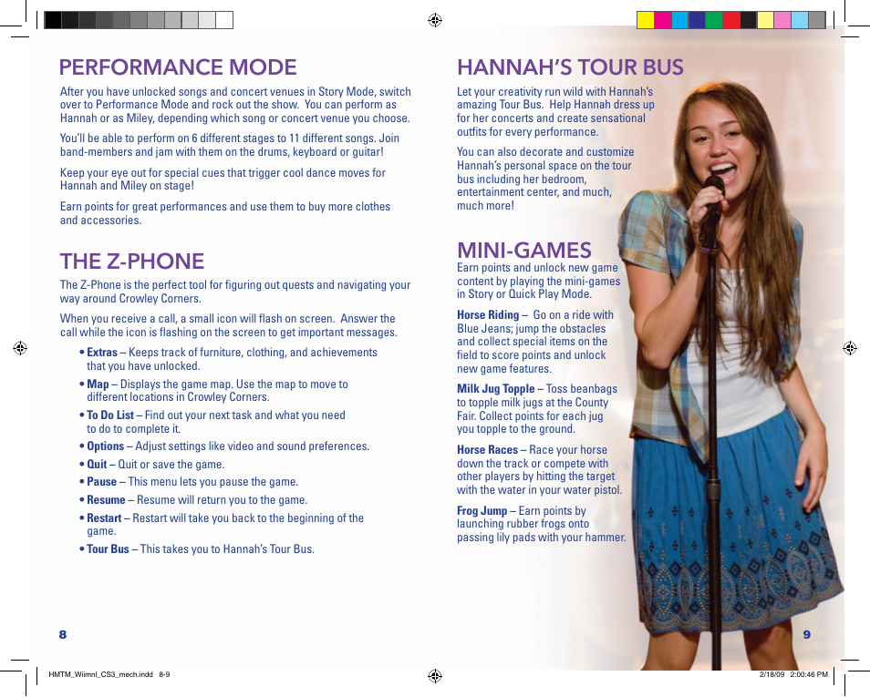 Performance mode, The z-phone, Hannah’s tour bus | Mini-games | Disney Interactive Studios Hannah Montana: The Movie User Manual | Page 5 / 5
