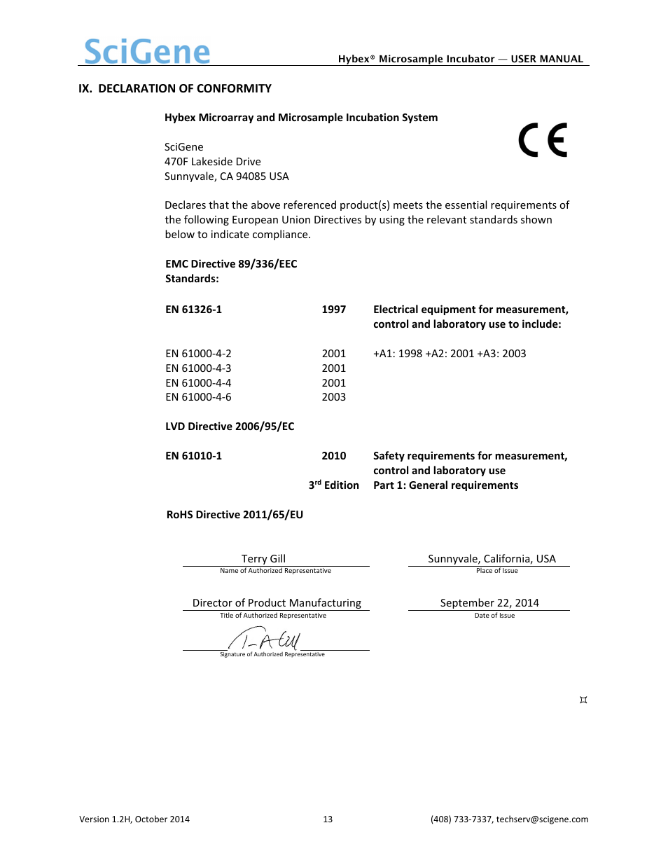 SciGene Hybex Microsample Incubator User Manual | Page 14 / 14