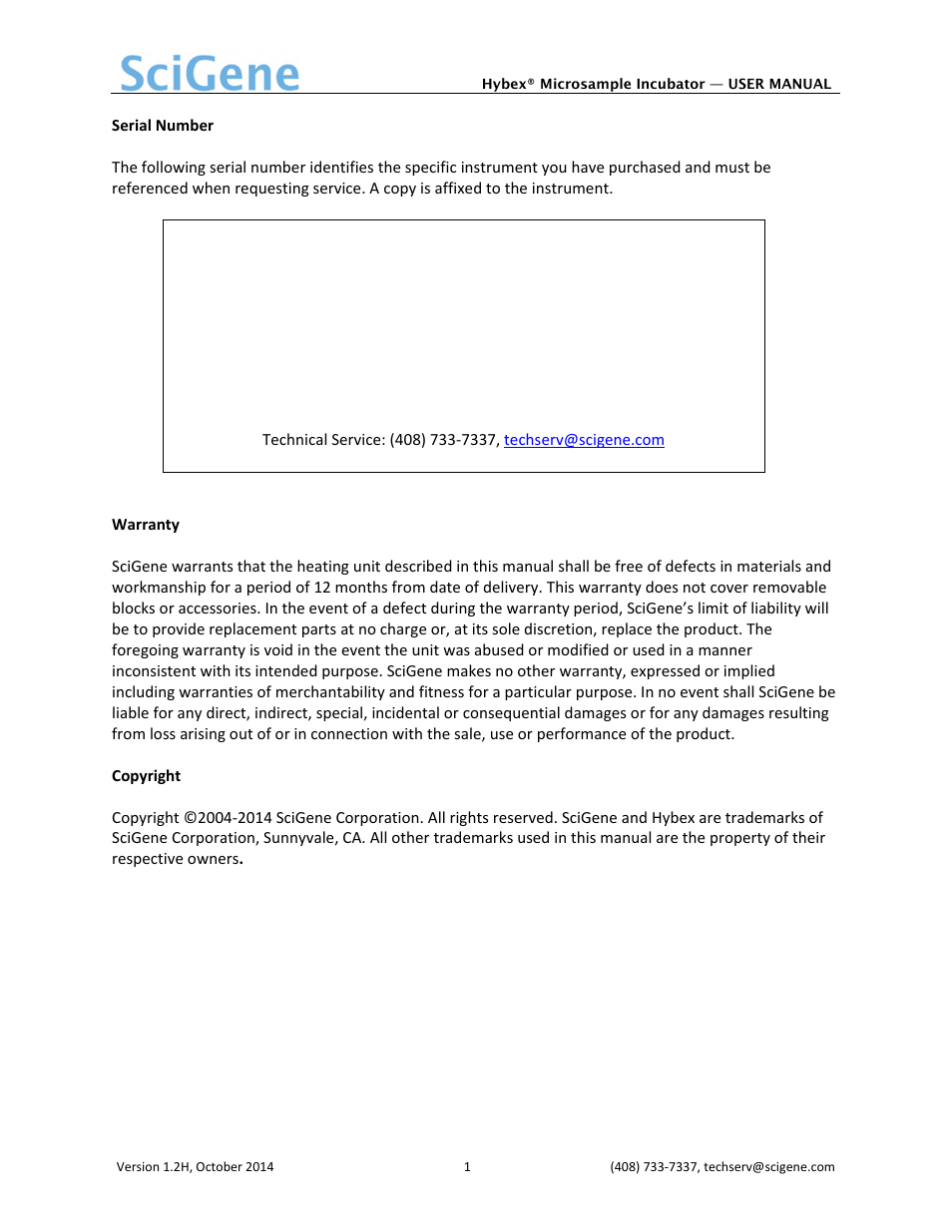 SciGene Hybex Microsample Incubator User Manual | Page 2 / 14