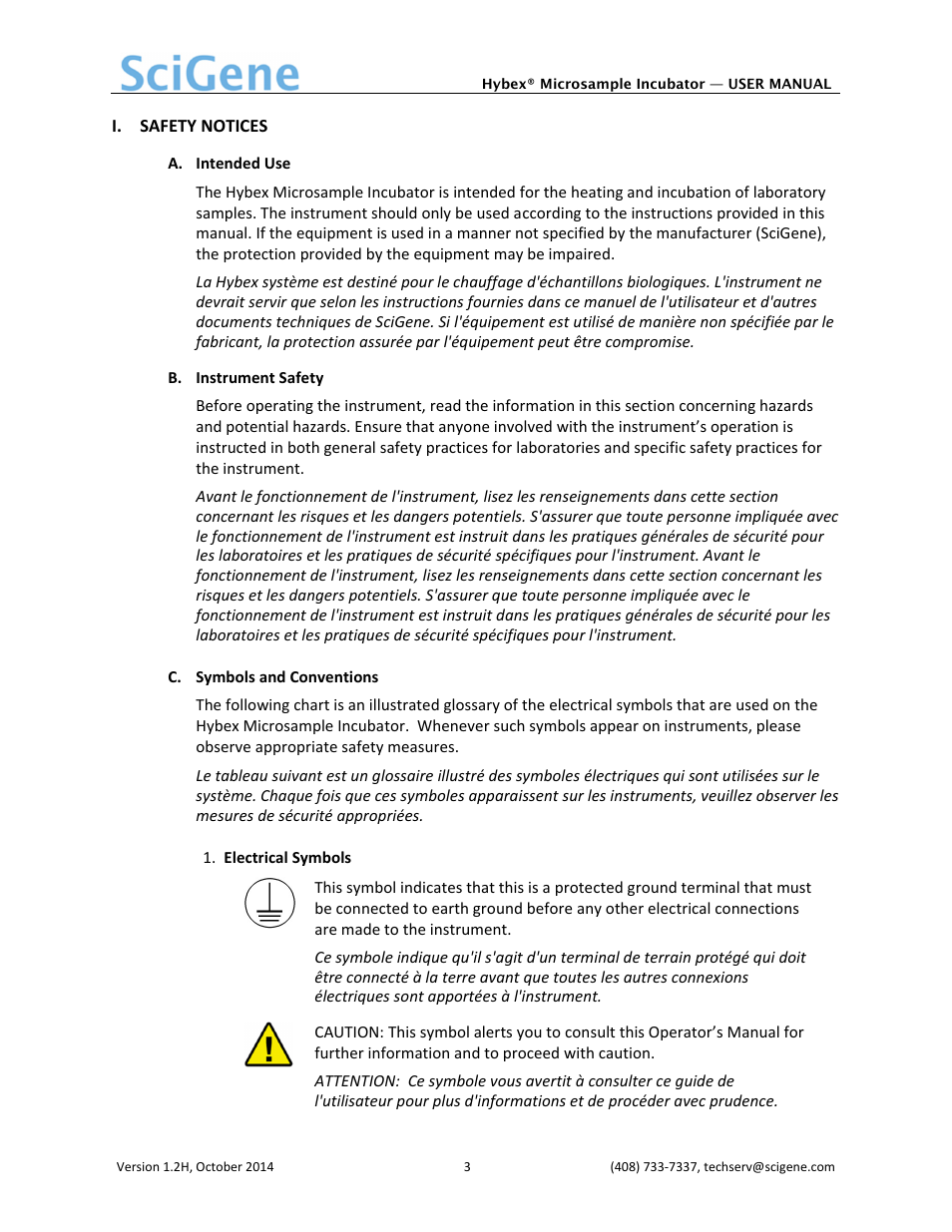 I. safety notices | SciGene Hybex Microsample Incubator User Manual | Page 4 / 14