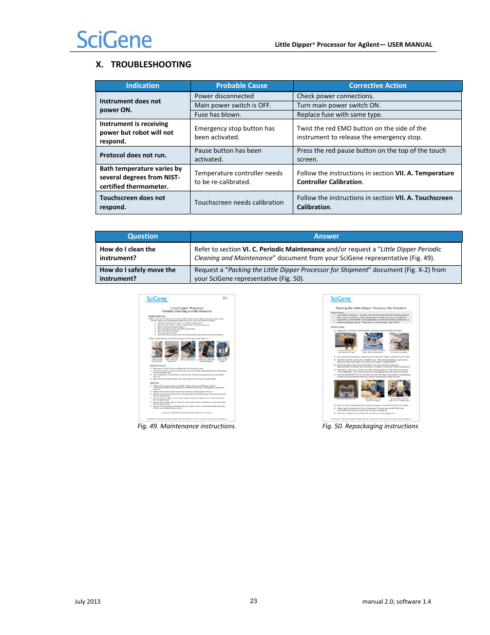 X. troubleshooting | SciGene Little Dipper Processor for Agilent User Manual | Page 24 / 26