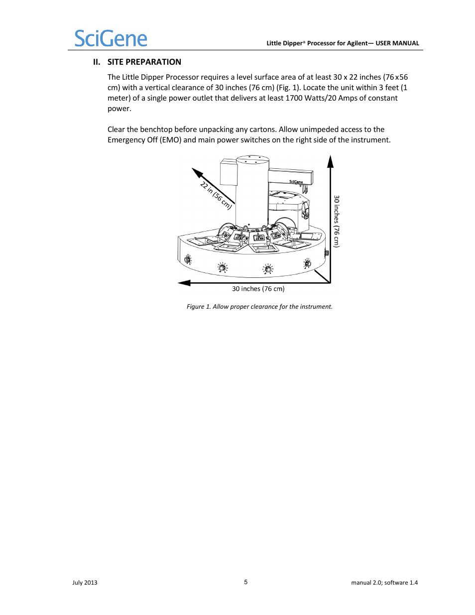 Ii. site preparation | SciGene Little Dipper Processor for Agilent User Manual | Page 6 / 26