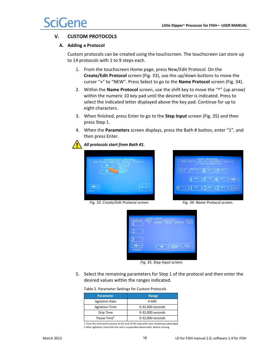 V. custom protocols | SciGene Little Dipper Processor for FISH User Manual | Page 17 / 26