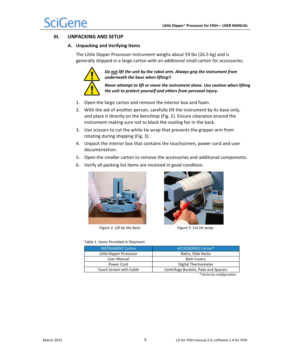 Iii. unpacking and setup | SciGene Little Dipper Processor for FISH User Manual | Page 7 / 26