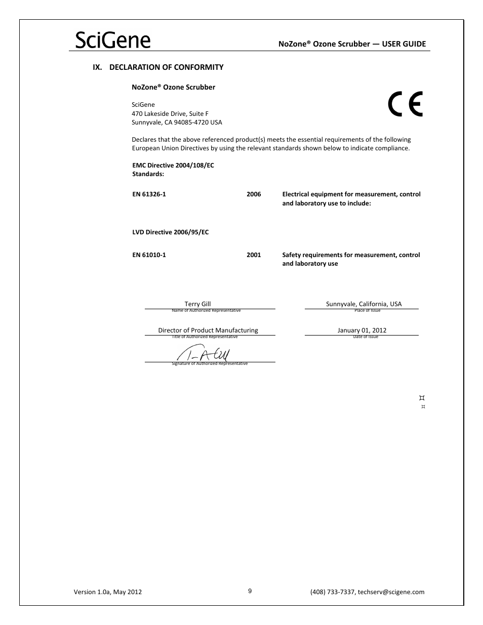 SciGene NoZone Ozone Scrubber User Manual | Page 10 / 10