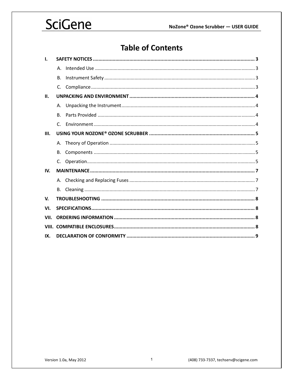 SciGene NoZone Ozone Scrubber User Manual | Page 2 / 10