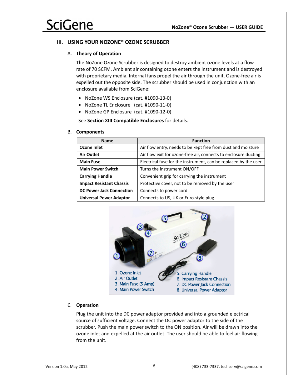 Iii. using your nozone® ozone scrubber | SciGene NoZone Ozone Scrubber User Manual | Page 6 / 10