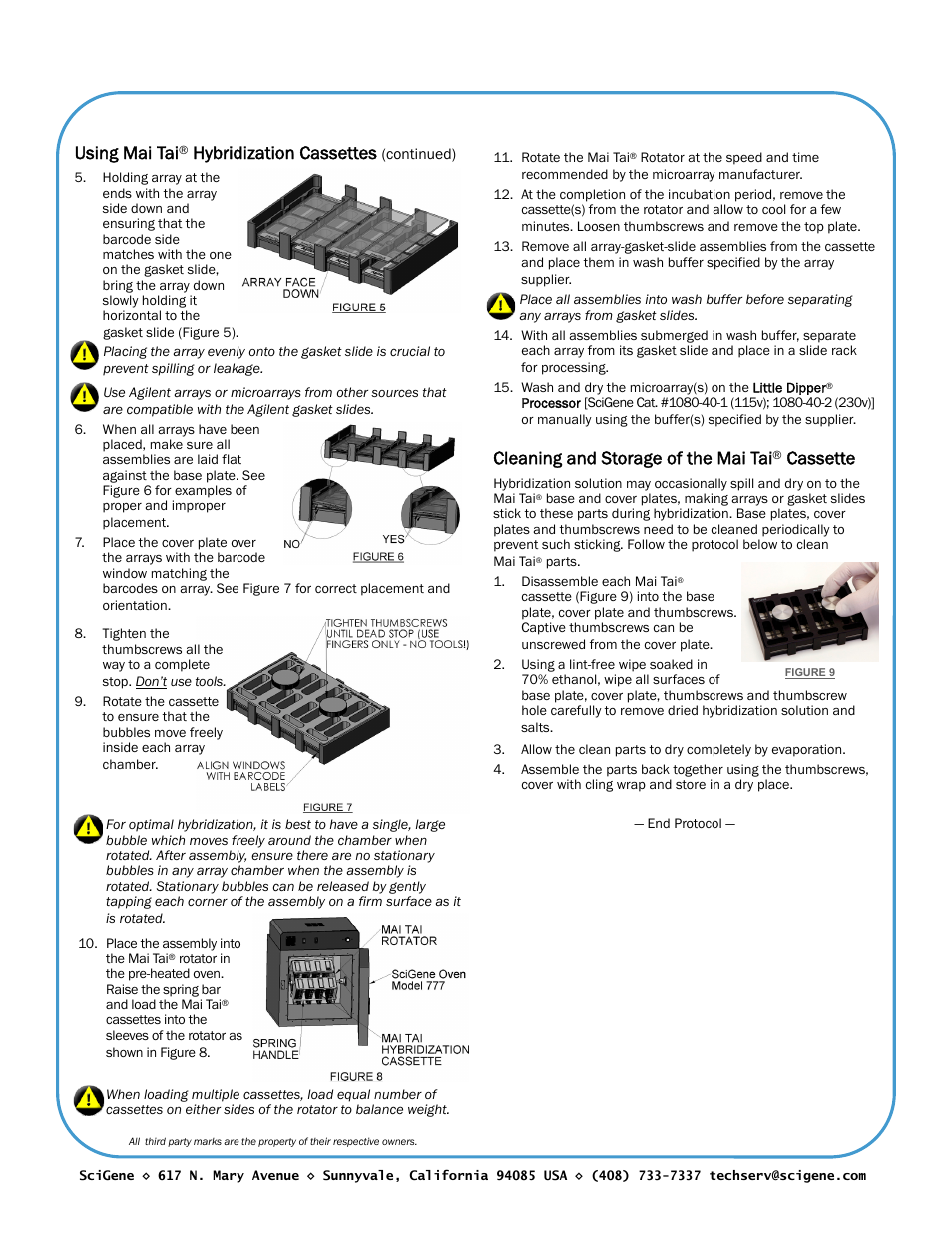 Scigene, Using mai tai® hybridization cassettes, Using mai tai | Hybridization cassettes, Cleaning and storage of the mai tai, Cassette | SciGene Using Mai Tai Hybridization Cassettes User Manual | Page 2 / 2