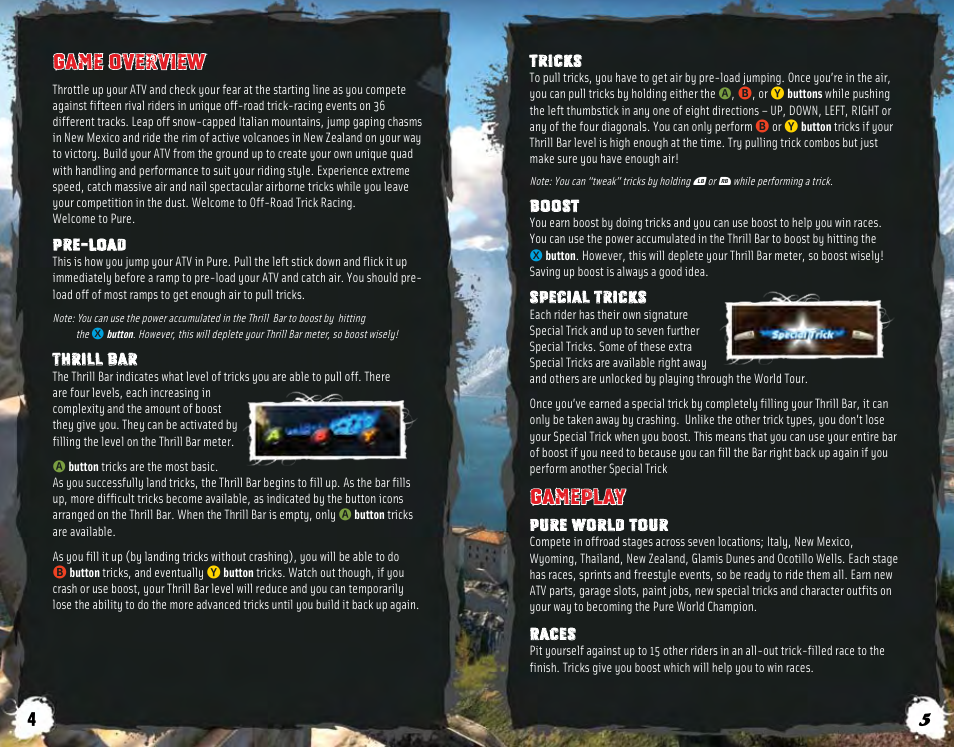 Game overview, Gameplay | Disney Interactive Studios Pure for Xbox 360 User Manual | Page 4 / 5