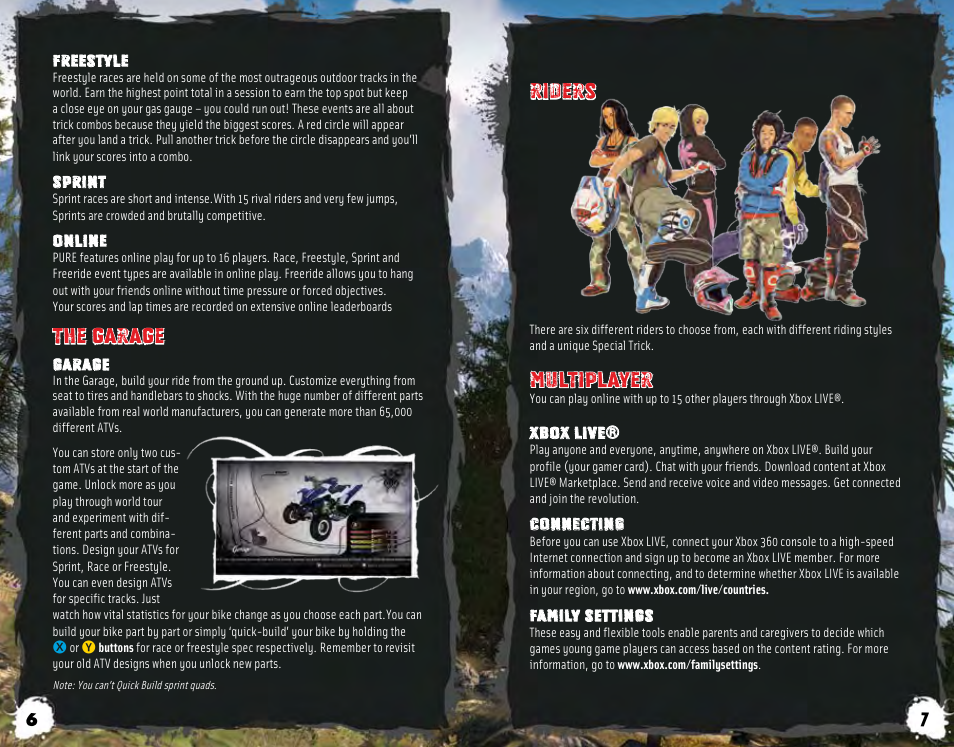 The garage, Riders, Multiplayer | Disney Interactive Studios Pure for Xbox 360 User Manual | Page 5 / 5