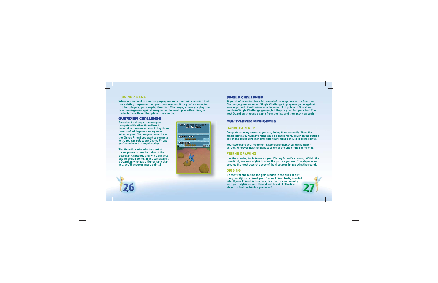 Guardian challenge, Single challenge, Multiplayer mini-games | Disney Interactive Studios Friends for Nintendo DS User Manual | Page 16 / 17