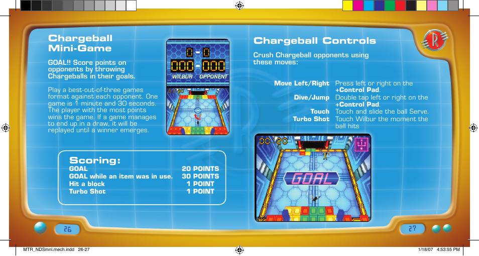 Chargeball controls, Chargeball mini-game, Scoring | Disney Interactive Studios Meet the Robinsons: Robinson Industries for Nintendo DS User Manual | Page 14 / 14