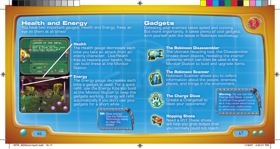 Health and energy, Gadgets | Disney Interactive Studios Meet the Robinsons: Robinson Industries for Nintendo DS User Manual | Page 9 / 14