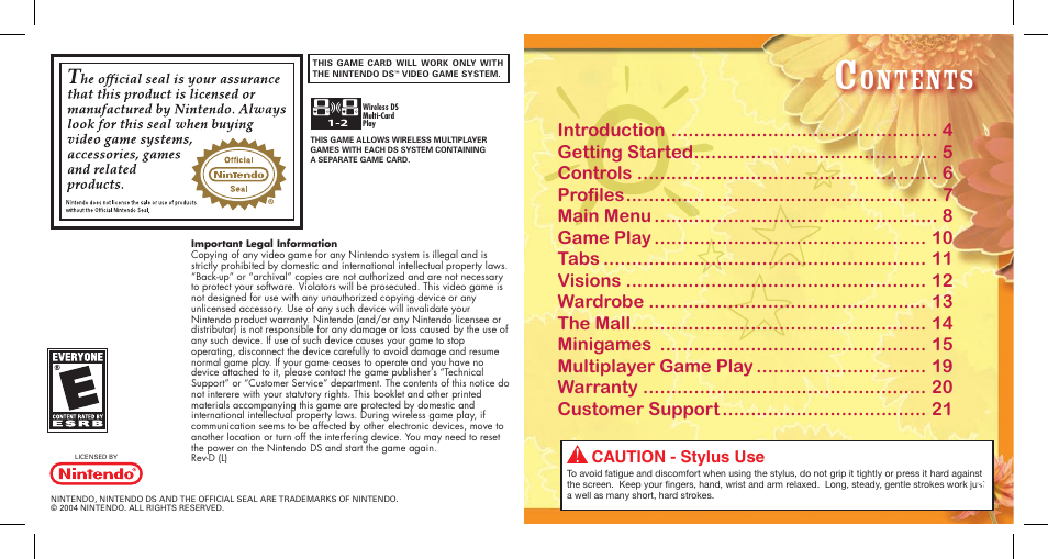 Ontents, Caution - stylus use | Disney That's So Raven: Psychic on the Scene User Manual | Page 2 / 10