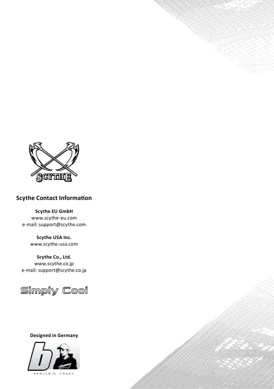 Scythe contact information | Scythe FenrisWolf PC Case User Manual | Page 12 / 12