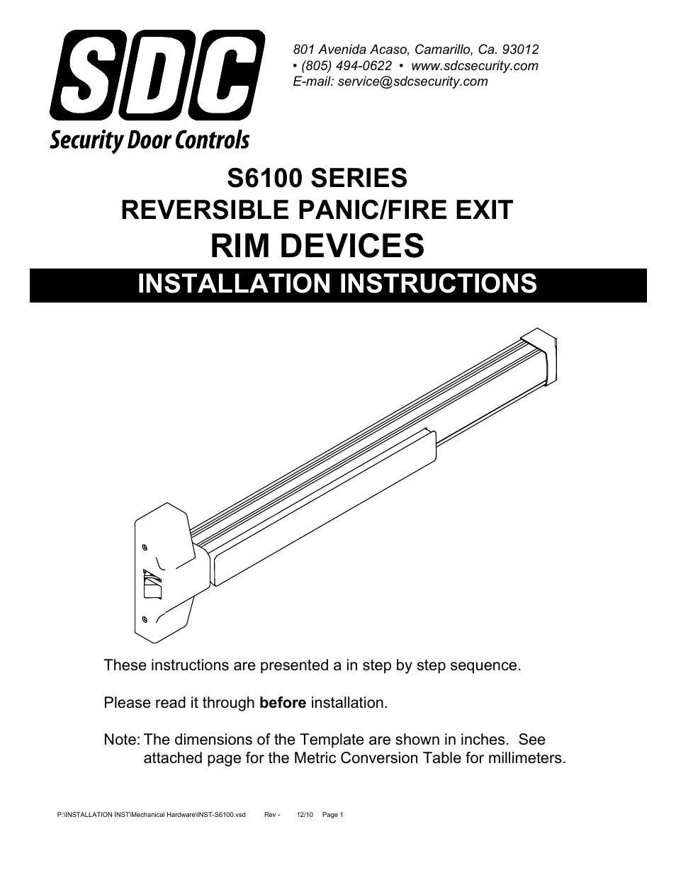 SDC S6100 SERIES REVERSIBLE PANIC/FIRE EXIT User Manual | 23 pages